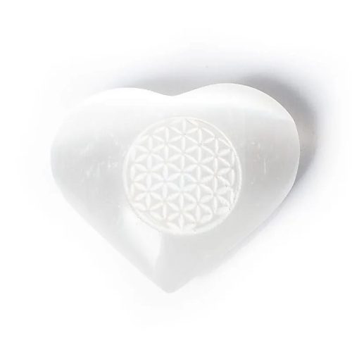 Cœur de Sélénite gravé Fleur de Vie – Image 2